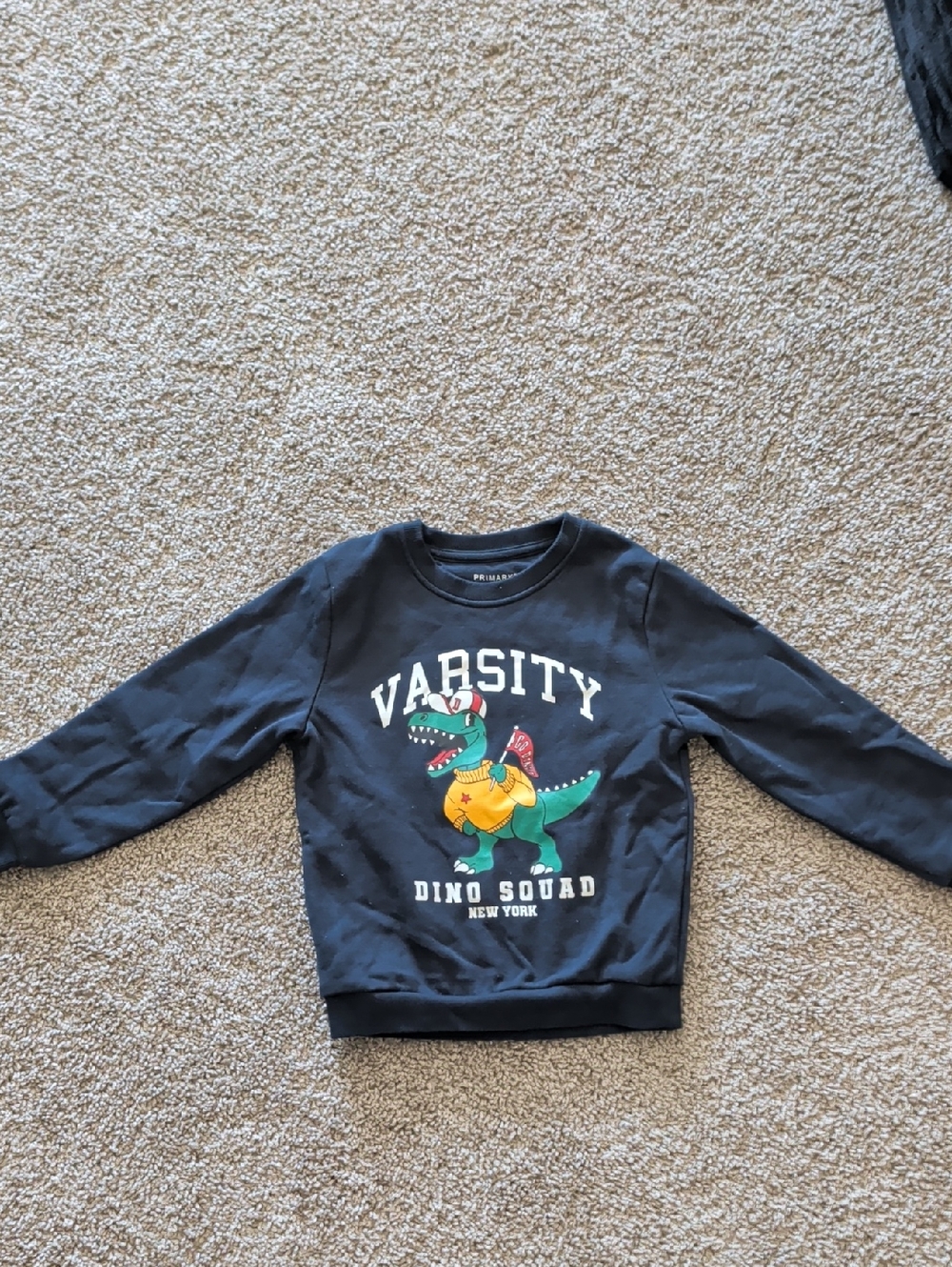 Primark Boy's Navy "Varsity Dino Squad" Sweatshirt Size 5-6 Years